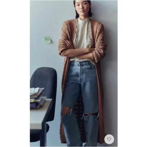 MNG Mango Openwork Knit Long Cardigan Duster Size M Neutral Minimalist Preppy - Picture 4 of 9